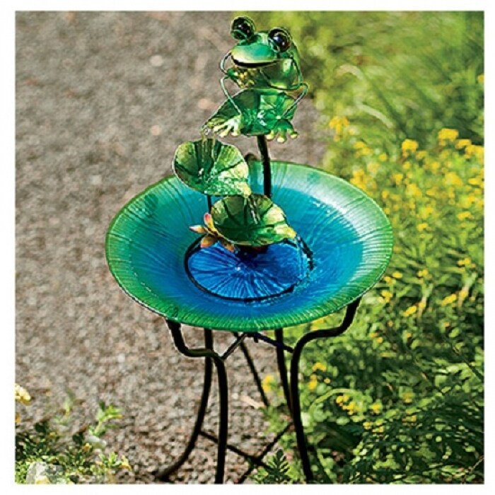 Shop Ctm Lh40481 Glass Metal Bird Bath With Frog Fountain 15
