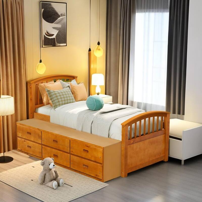 Twin Bed with Under Bed Storage Drawers Storage Bed Solid Wood Bed with 6 Drawers