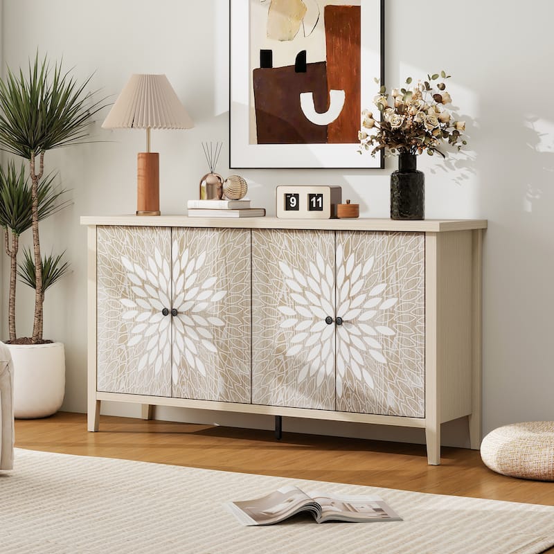 Roomfitters Sideboard Buffet Cabinet, 4 Door Storage Cabinet with Adjustable Shelves