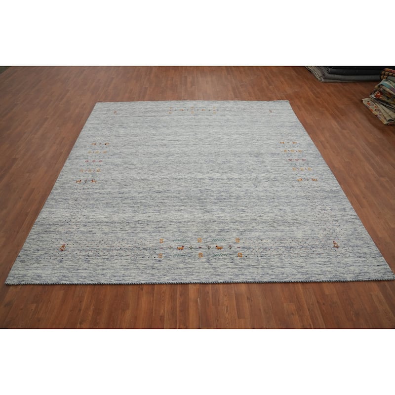 Hand Knotted Oriental 100% Wool Carpet Tribal Animal Pictorial Navy Blue & Blues Gabbeh Area Rug - 10' 1'' X 9' 9''