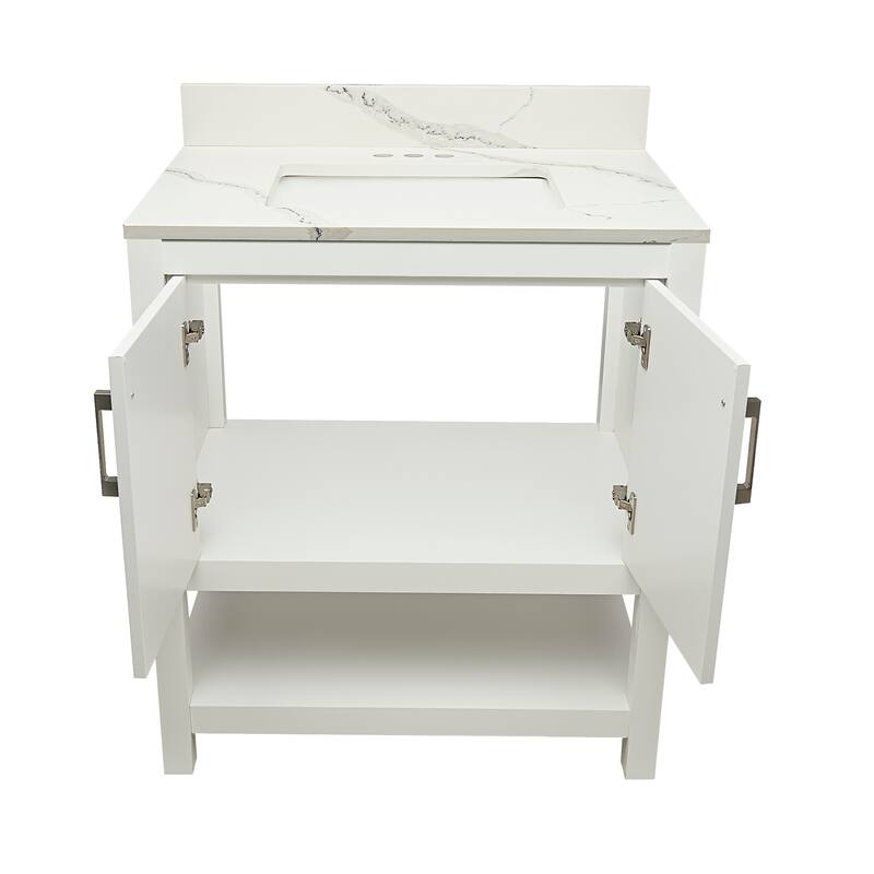 Taos 31" Bathroom Vanity with Cultured Marble Vanity Top Sink in White with White Basin