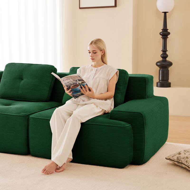 117" Modern L-Shaped Modular Sectional Sofa for Living Room, Corduroy Fabric,3-Seater Couch with Deep Seat and Movable Ottoman