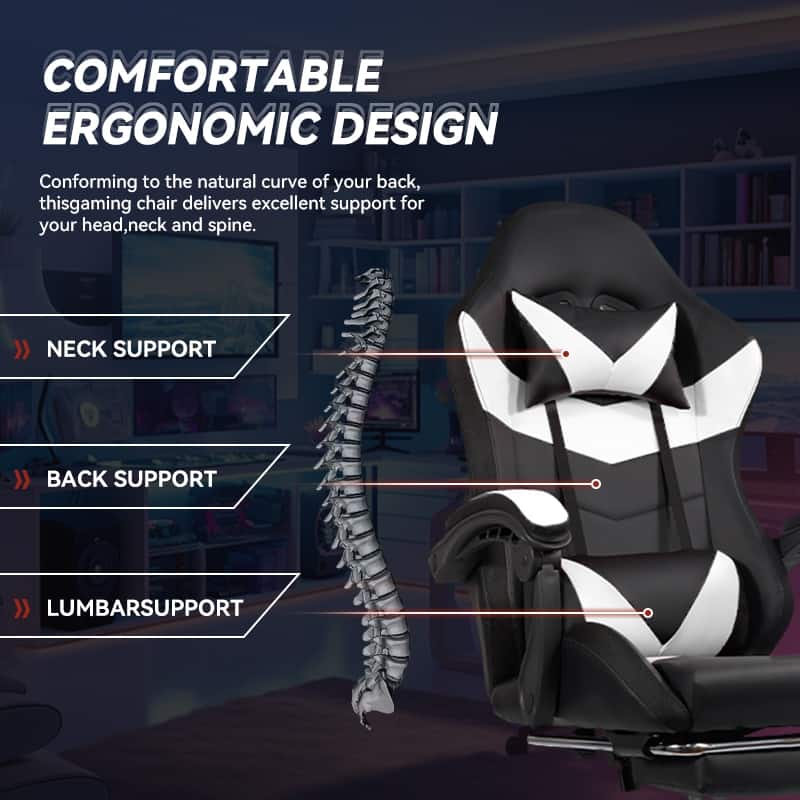 Gaming Chair Black-Blue - Ergonomic PU Seat w/Adjustable Armrests & Metal Legs​