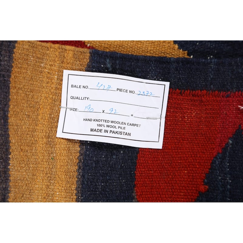 Geometric Chevron Kilim Oriental Area Rug Hand-woven Wool Carpet - 3'1" x 6'3"
