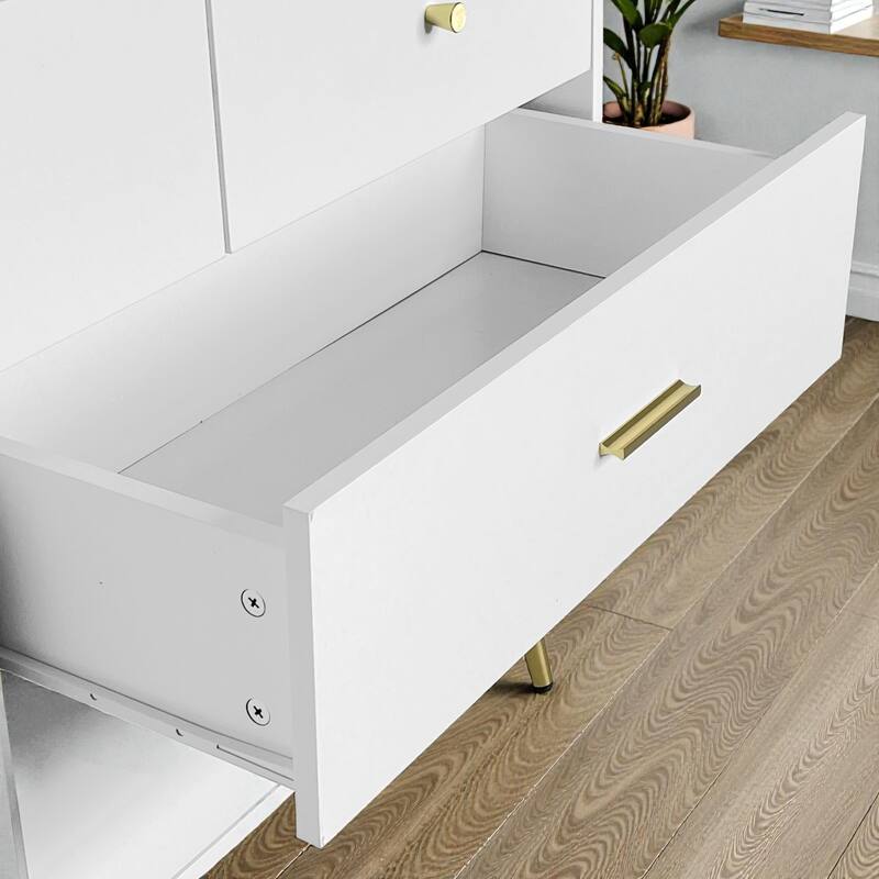 Modern 7 Drawer Dresser with Gold Handles and Legs, Large White Chest of Drawers Storage Cabinet for Bedroom