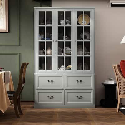 Modular Glass Doors Display Cabinet Combo Bookcase Home Office Pantry