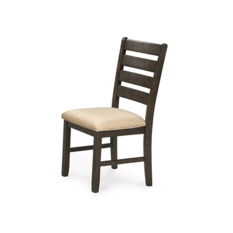 Ane 7pc Dining Table Set, Cream Upholstered Chairs, Rough Sawn Brown