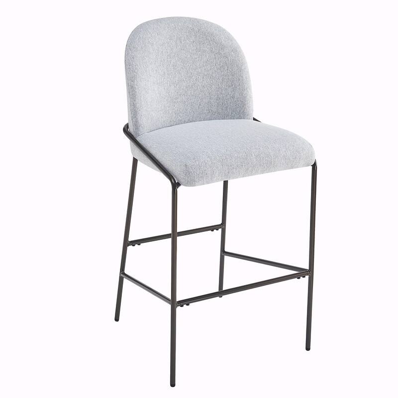 Galen Indoor Upholstered Metal Bar Stools with Gray Fabric and Antique Bronze Finish, Set of 2