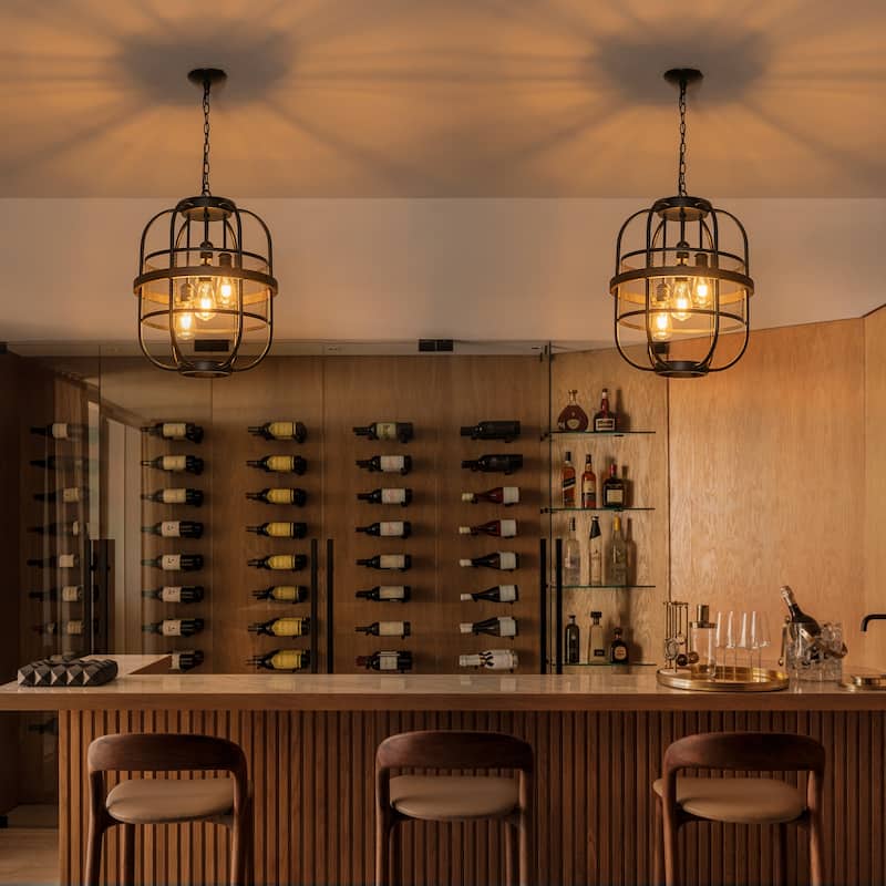 4-Light Industrial Farmhouse Black Lantern Mesh Pendant Chandelier - Dia.17.24-in