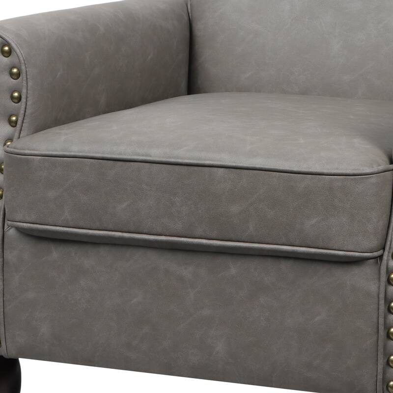 Rolled Armrests PU Accent Chair with Nailhead Trim
