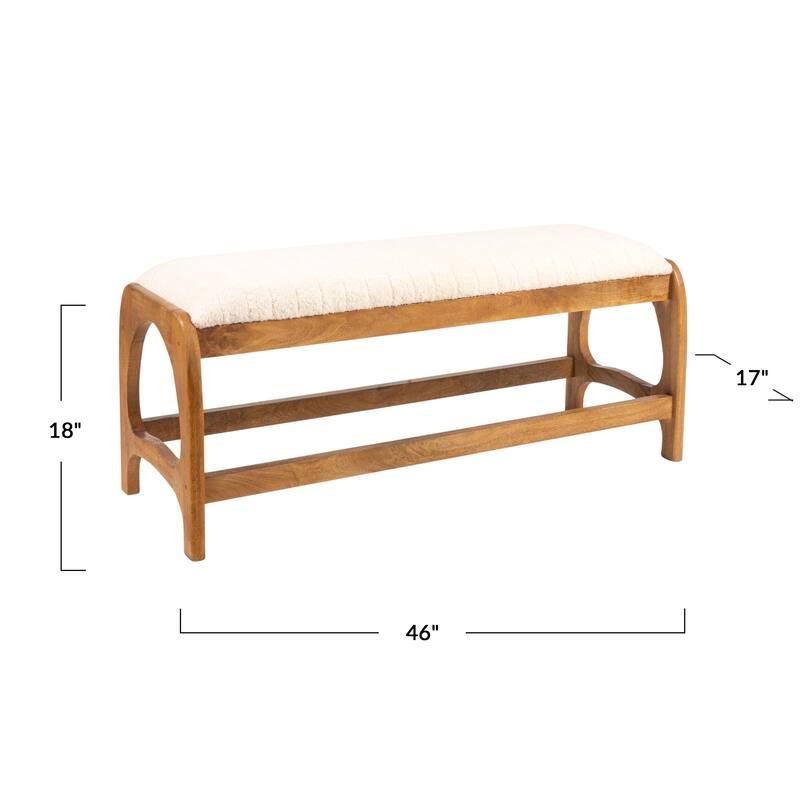 Mango Wood Arch Bench with Leather Seat - 18.0"H