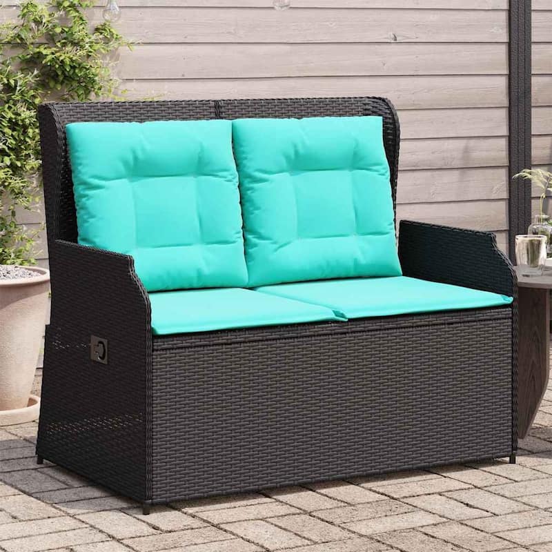 vidaXL Garden Bench with Cushion Brown Poly rattan - 26 x 43 x 37
