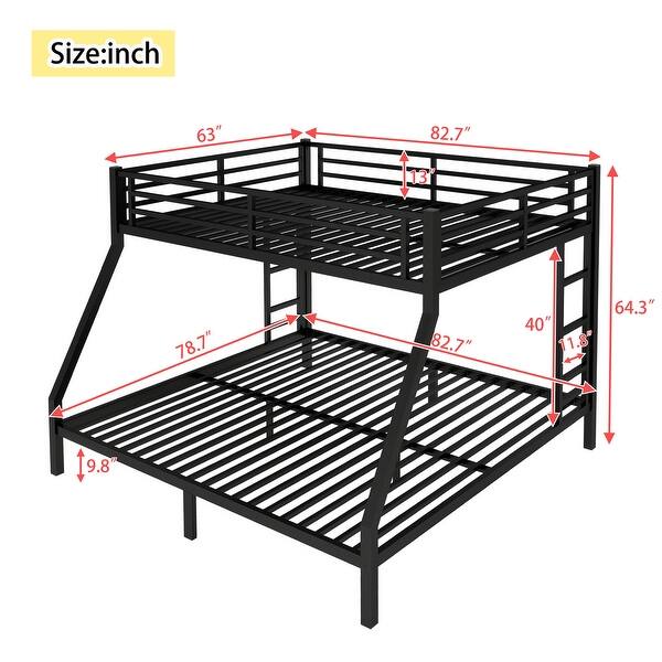 Metal Queen over King Bunk Bed (Black): Space-Saving, Noise-Reduced for Teens & Adults, No Box Spring Needed
