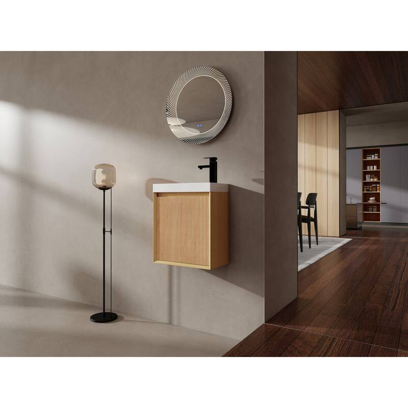 GDFStudio - Helsinki 18.5" Modern Wall-Mounted Bathroom Vanity Set with Resin Sink, Soft Closing Door & Antirust Hardware