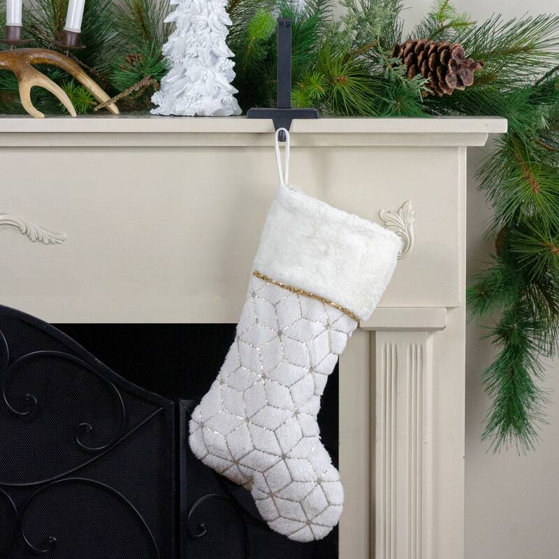 20" Cream and Gold Christmas Stocking with Faux Fur