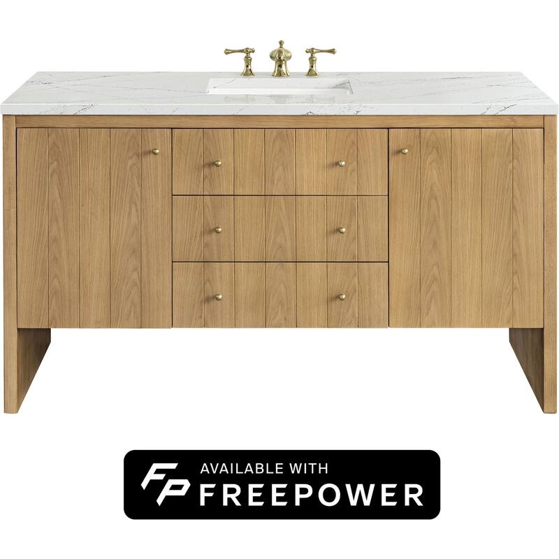 James Martin Vanities 435-V60S-FENC Hudson 60" Free Standing Single - Light Natural Oak - Oak Finish
