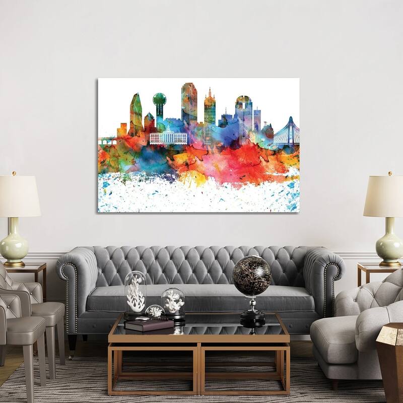 iCanvas "Dallas Colorful Watercolor Skyline" by WallDecorAddict Canvas Print