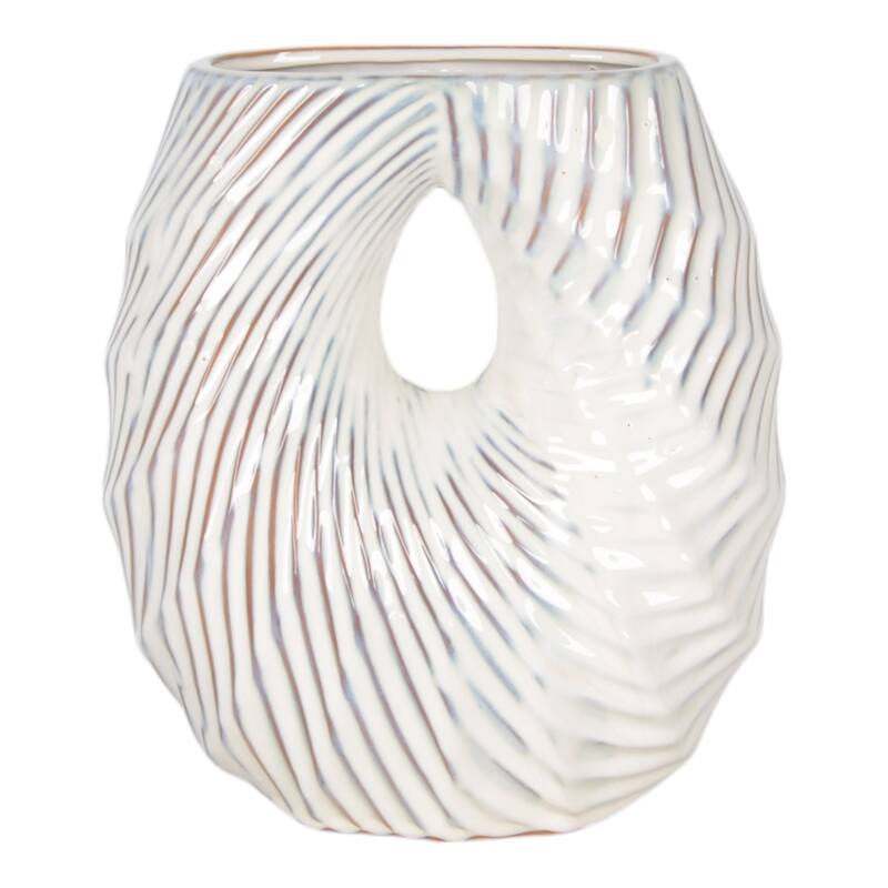 Ceramic Decorative Vase with Coastal Shell and Wavy Textured Design