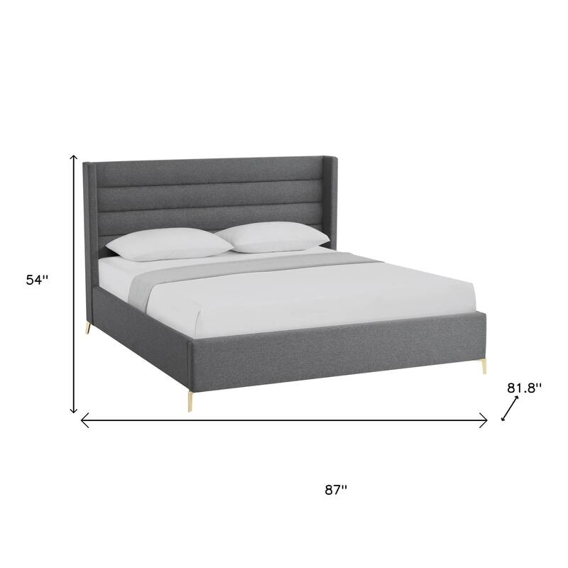 HomeRoots Gray Linen Upholstered Full Bed Frame