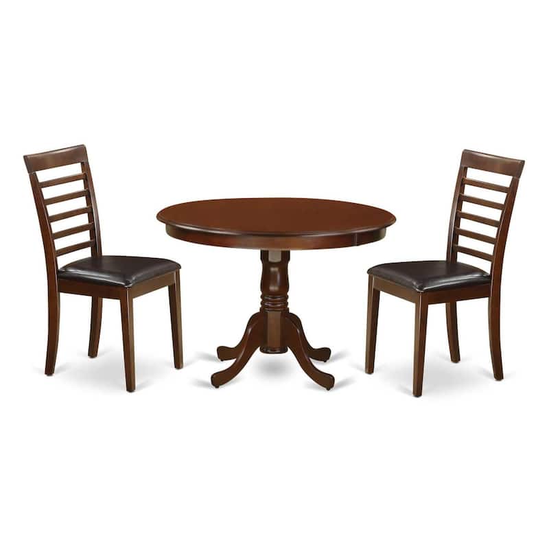 HomeStock 3-Pc Mahogany Finish Solid Wood Top - Round Dining Room Set - Seats 4