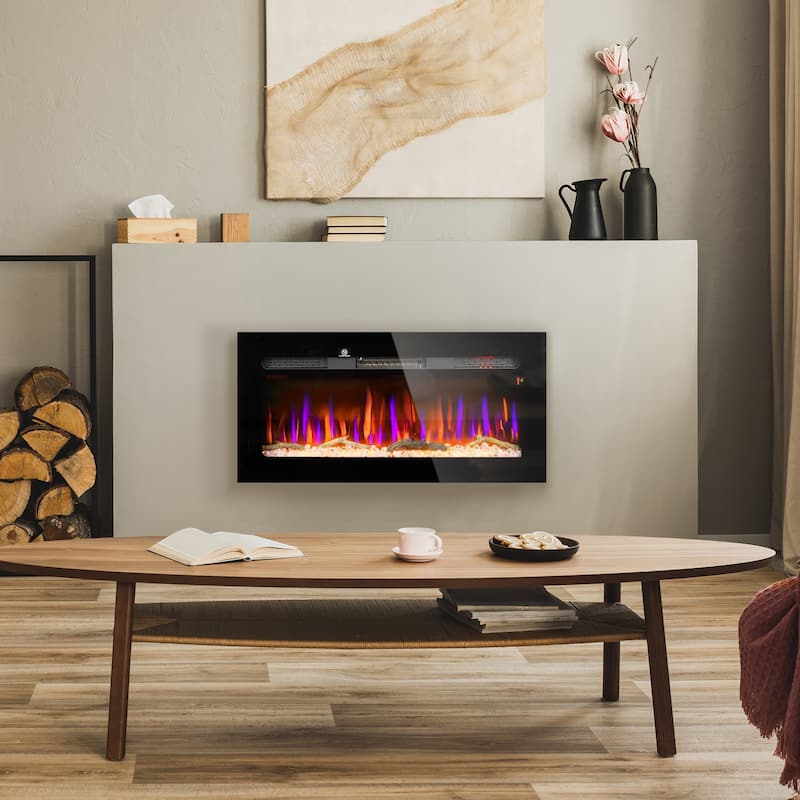 Modern Electric Fireplace for Wall Mounting with Adjustable Flame Colors and 1500W Heating Power - 36" W x 6.2" D x 17.7" H
