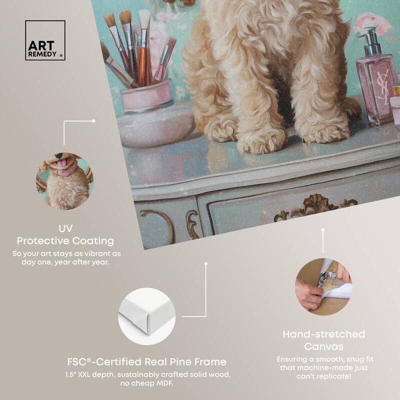Puppy at the Vanity Canvas by Art Remedy, Gallery Wrapped