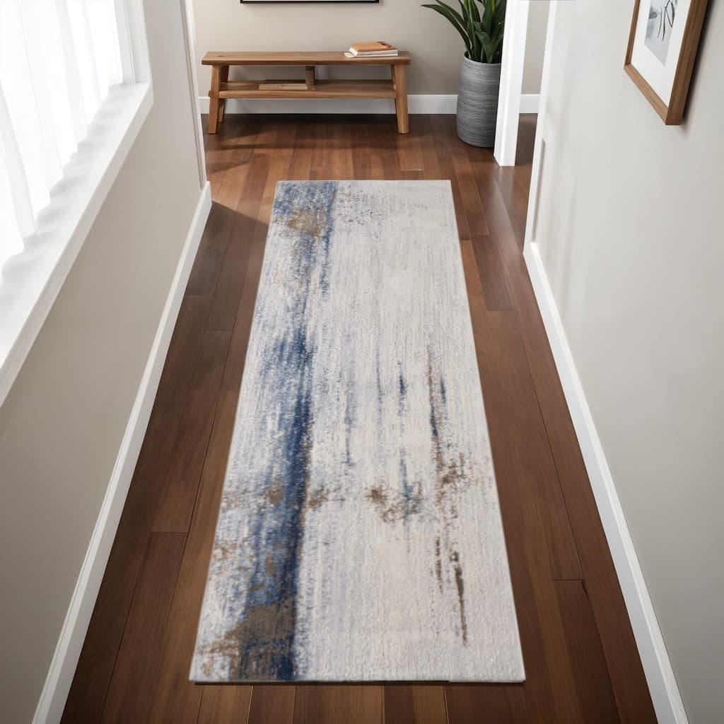 HomeRoots Abstract Bohemian Runner Area Rug - 94.00 in. x 33.00 in. x 0.39 in.