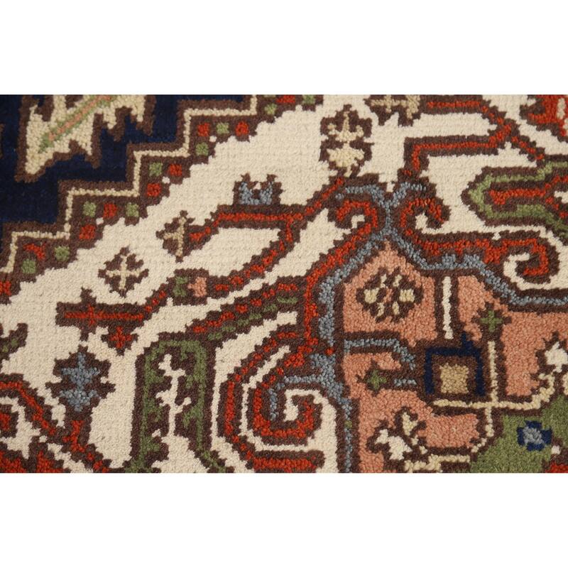 Hand Knotted Oriental 100% Wool Carpet Traditional Medallion Navy Blue & Blues Heriz (serapi) Area Rug - 10' 0'' X 7' 11''