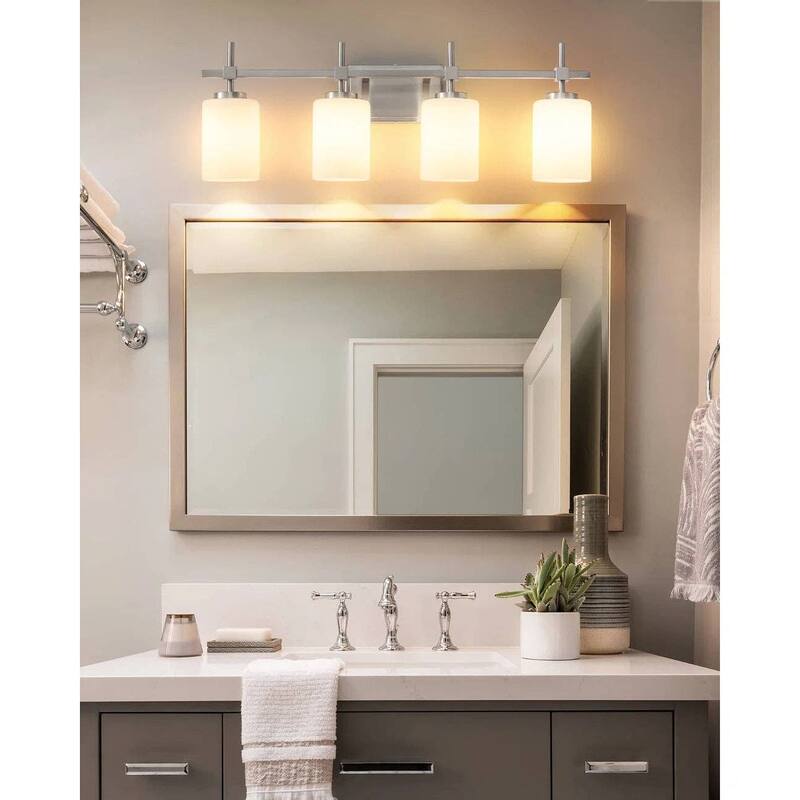 Jasper Brushed Nickel Frosted Glass 4-Light Bathroom Vanity Light