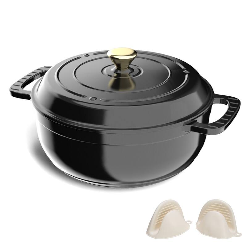 6 QT. Enameled Cast Iron Round Dutch Oven in Red with Lid - Black