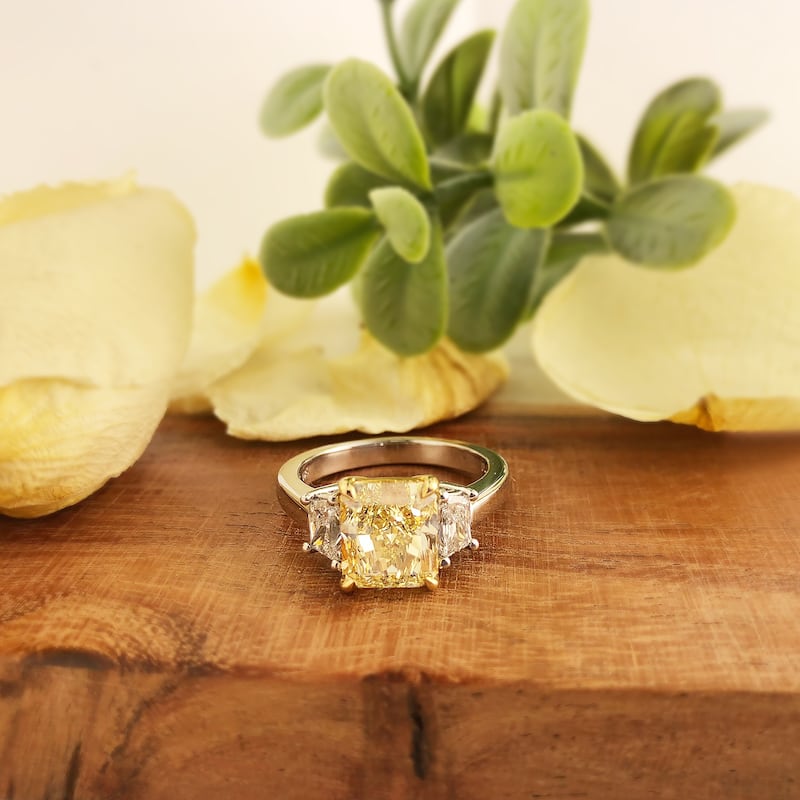 Auriya Platinum 3 3/5CTW 3 Stone Radiant Yellow Diamond Engagement Ring in (E, VS1)