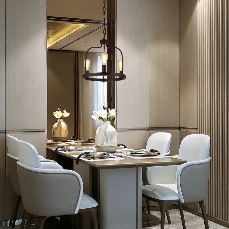 Anmytek Dining Room Light Fixture Industrial Kitchan Island Pendant 3 Lights Black Chandelier for Foyer Entryway