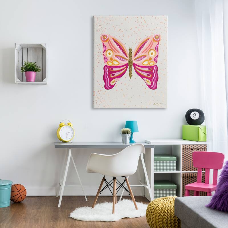 Stupell Modern Glam Pink Butterfly Canvas Wall Art Design by Kelley