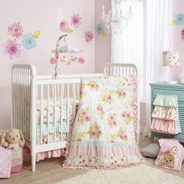 pink and green baby bedding