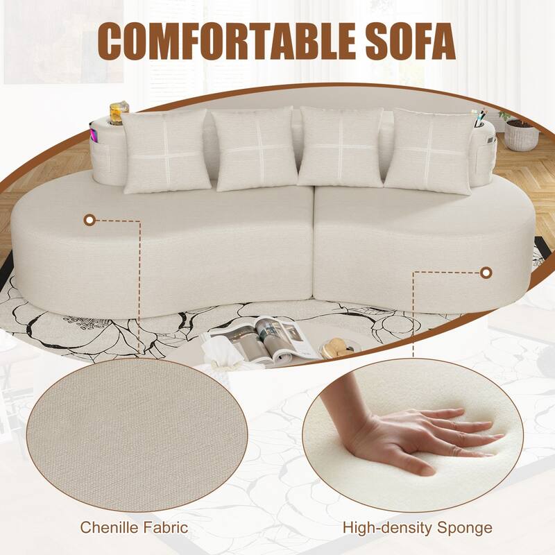 94.49" Chenille Curved Sectional Sofa with Pillows, No Assembly Required