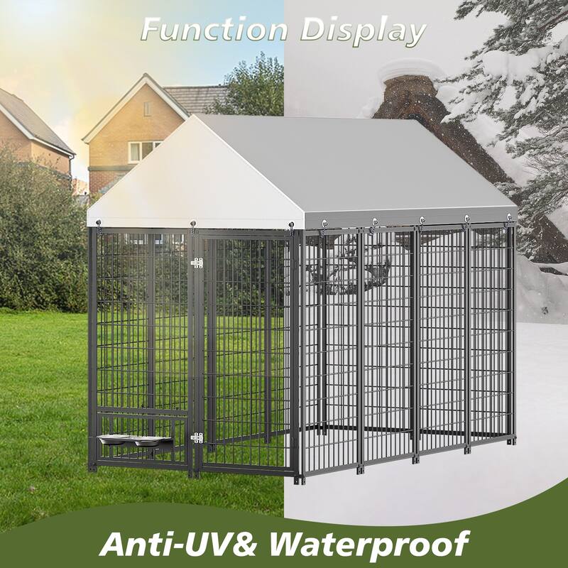 GDF Studio - Ironhaven Industrial Outdoor Dog Kennel with Roof Cover