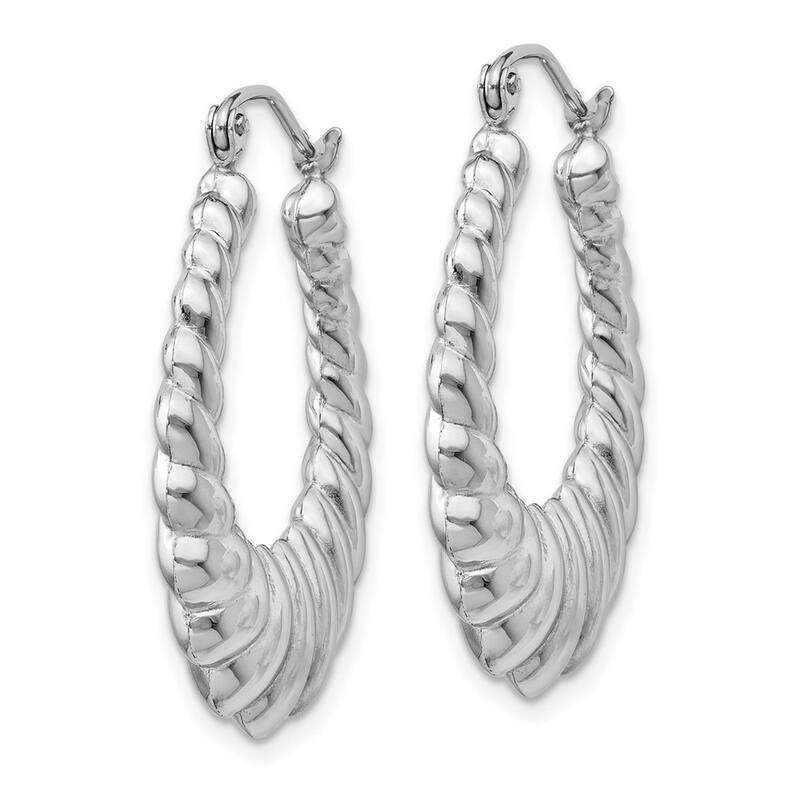 Curata 14k White Gold Polished Scalloped Hoop Earrings - 14x4mm Wide Jewelry Gifts for Women