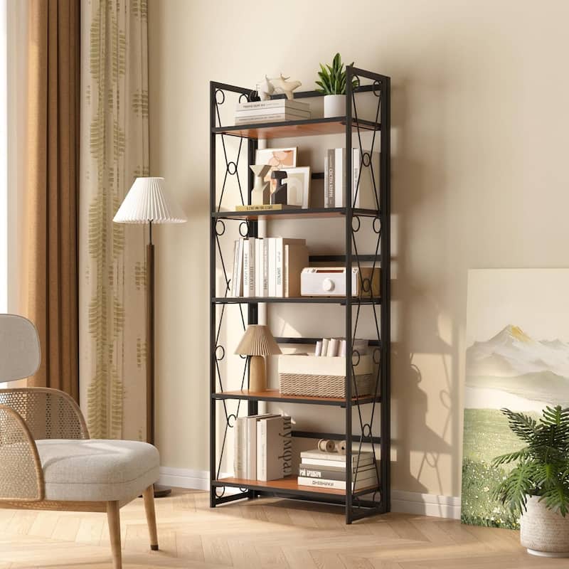 VECELO Contemporary 5-Shelf Display Bookcase, Industrial 62" Tall Bookshelf Storage Organizer