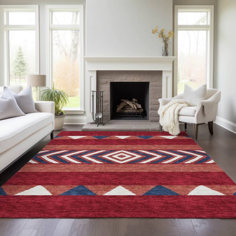 Machine Washable Indoor/ Outdoor Global Boho Chantille Rug