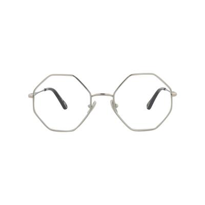 Chloé Square-Frame Metal Optical Frames, Transparent Lens, Shiny Palladium Frame