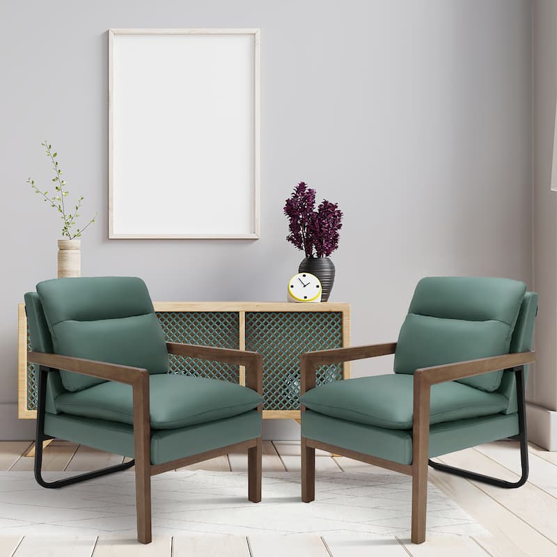 Costway Set of 2 Modern Accent Armchair Lounge Chair w/ Wood Legs & - 34.5'' x 26.5'' x 36''