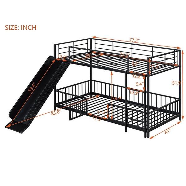 dimension image slide 1 of 4, Kids Metal Bunk Bed with Slide and Good Funny Guardrails