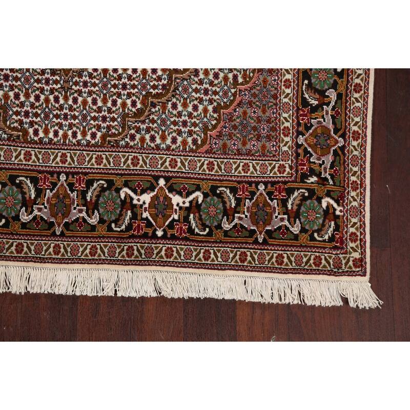 Vegetable Dye Wool/ Silk Tabriz Mahi Persian Area Rug Hand-knotted - 5'0" x 6'10"