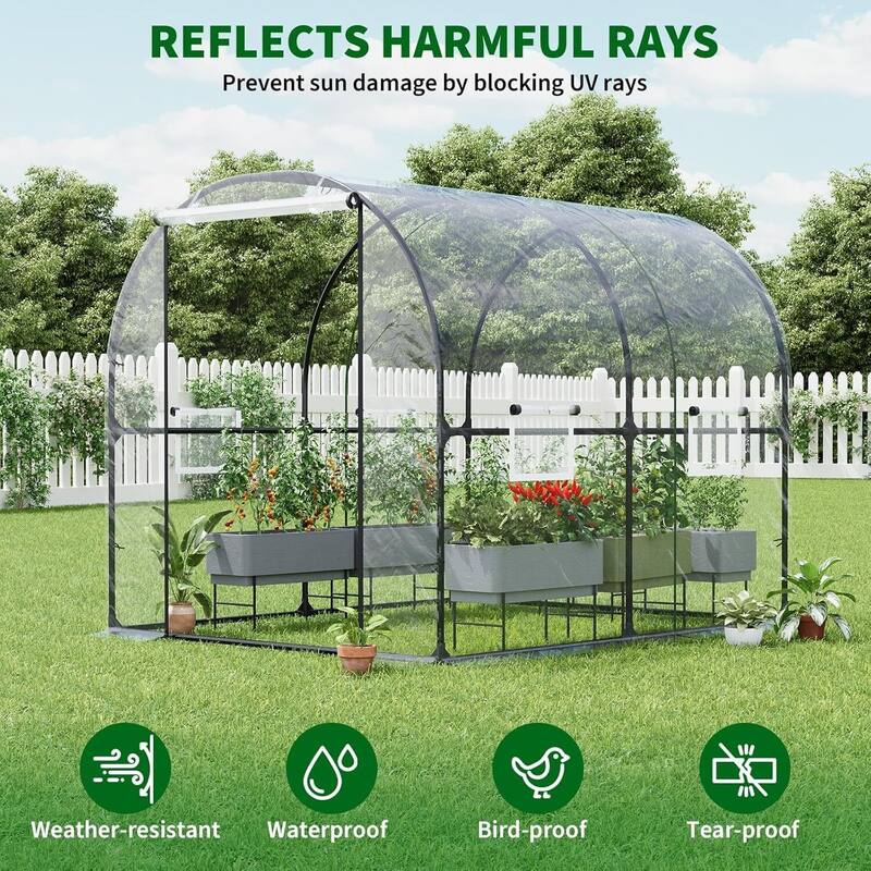 Heavy Duty Walk-in Tunnel Greenhouse Outdoor with Reinforced Frame, White
