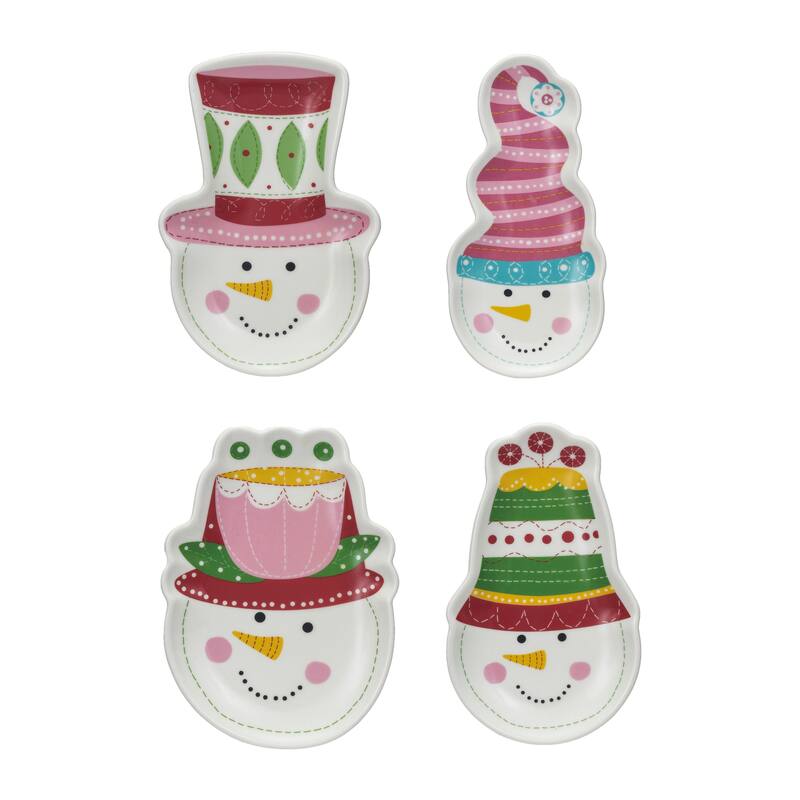Stoneware Snowman with Hat Dish, Set of 4