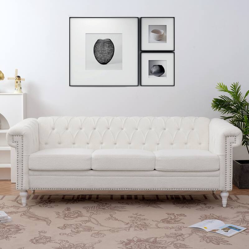 Modern 3 Seat Couch, 83.66" PU Leather Sofa with Square Arm and Removable Cushion for Living Room and Apartment