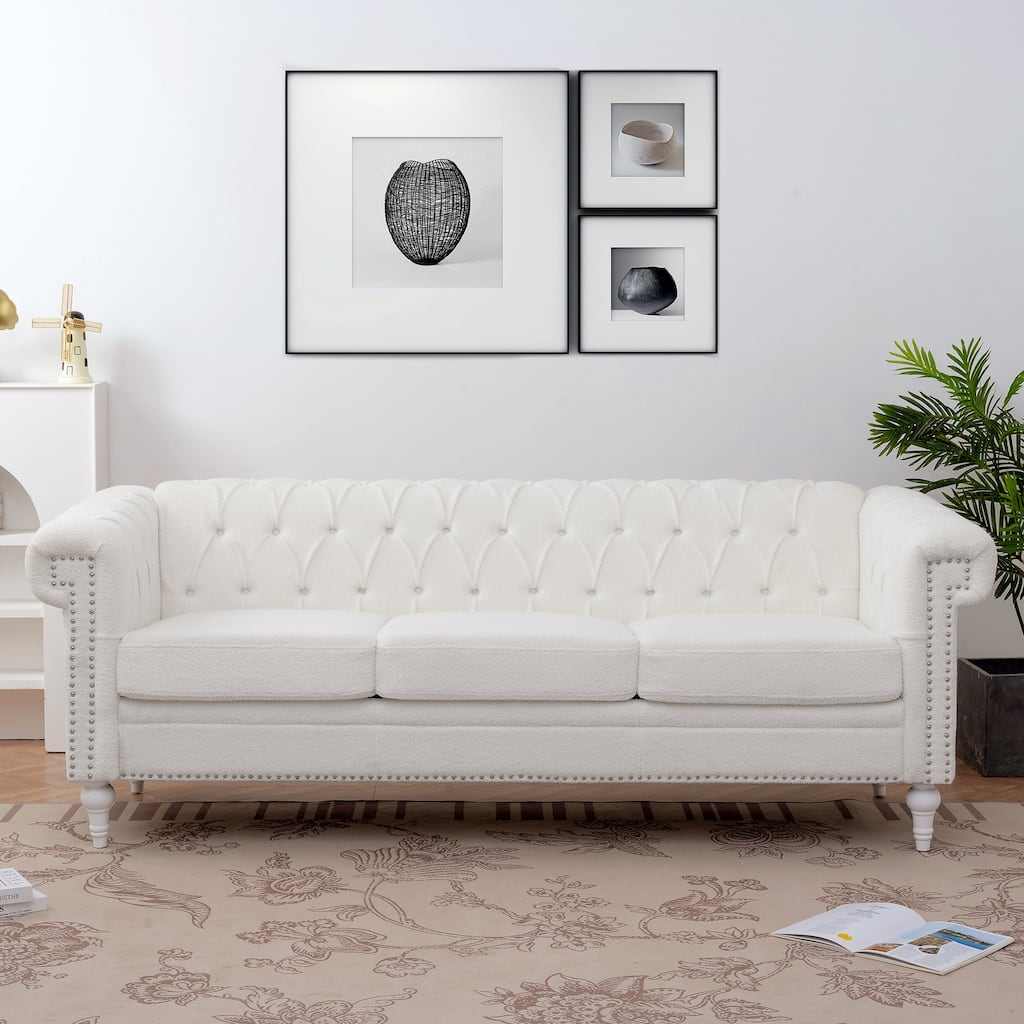 Modern Teddy Velvet Sofa with Birch Legs and Quilted Backrest, 660 lbs Capacity