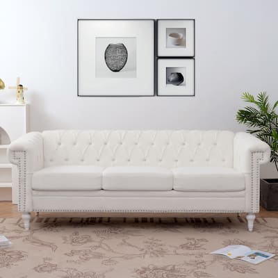 Traditional 3-Seat Sofa with Square Arms and Removable Cushion