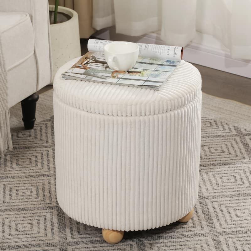 Adeco Round Velvet Storage Ottoman