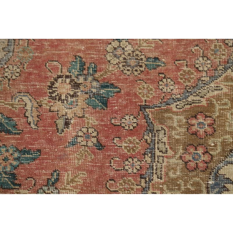 Medallion Tabriz Persian Vintage Rug Hand-Knotted Orange Wool Carpet - 7'9"x 10'7"